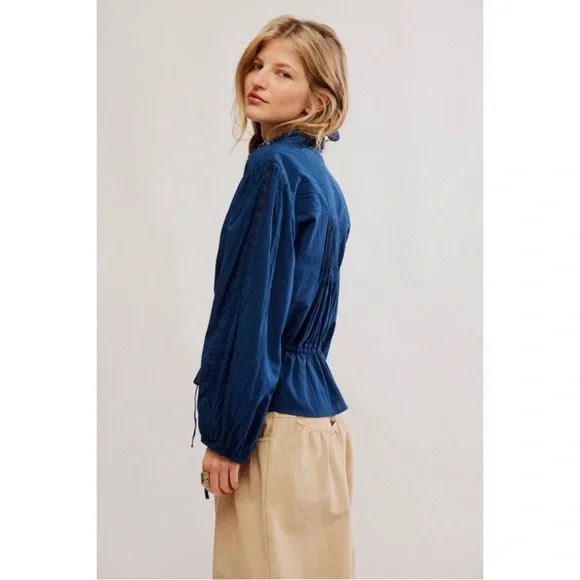 Free People Blue Lace “Best of me” Blouse XL - Picture 4 of 11